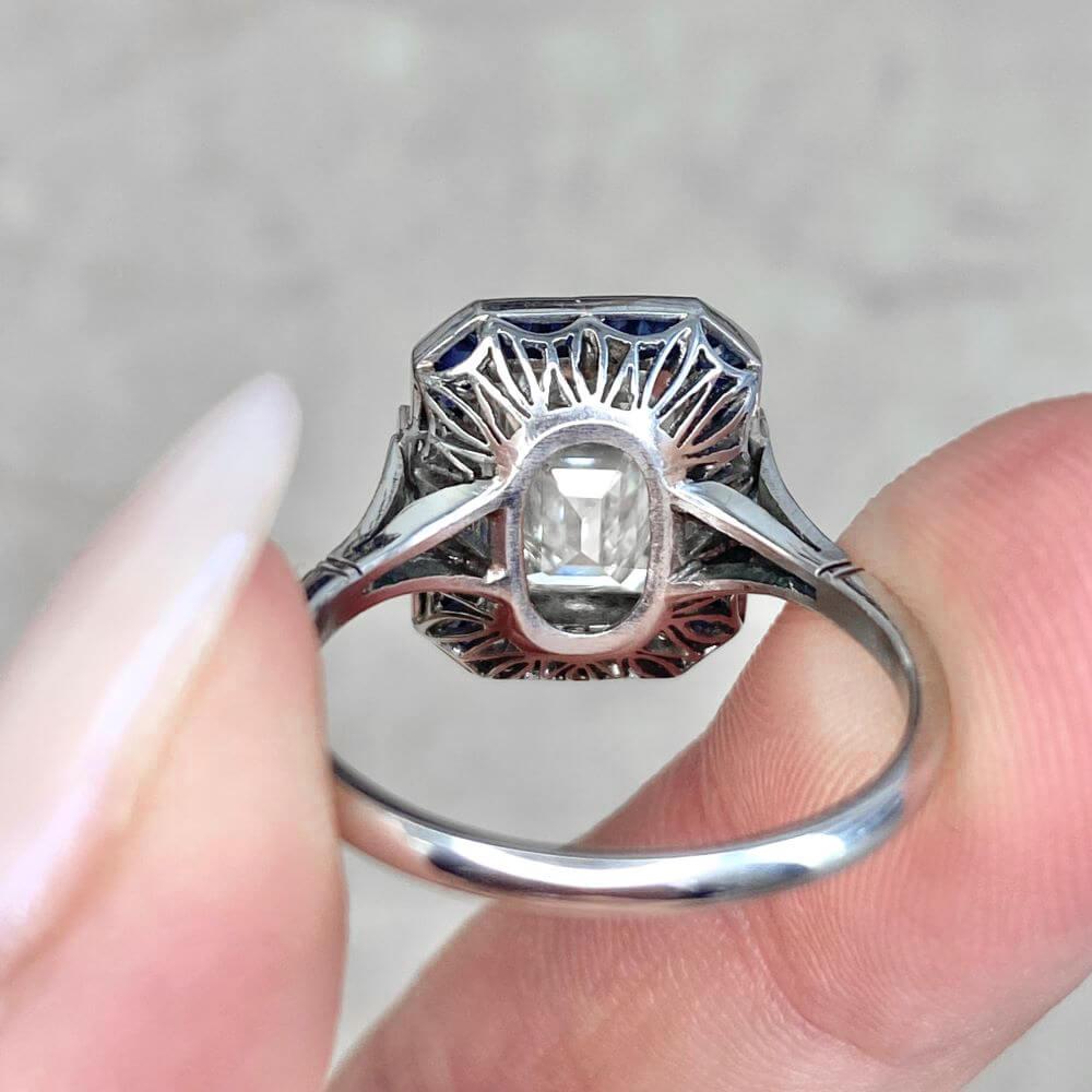 3.05ct Emerald Cut Diamond Engagement Ring, VS1 Clarity, Platinum, Sapphire Halo For Sale 6