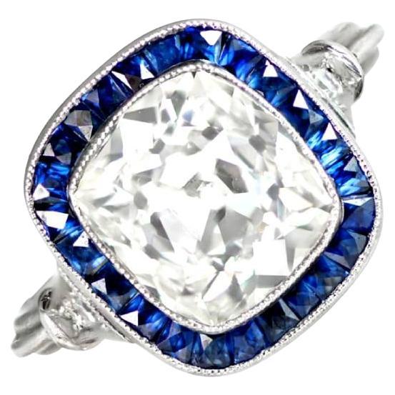 Bague de fiançailles en platine avec diamant taille émeraude de 3,05 carats de pureté VS1 et halo de saphirs en vente