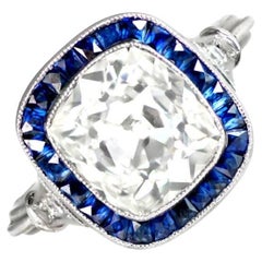 3.05ct Emerald Cut Diamond Engagement Ring, VS1 Clarity, Platinum, Sapphire Halo