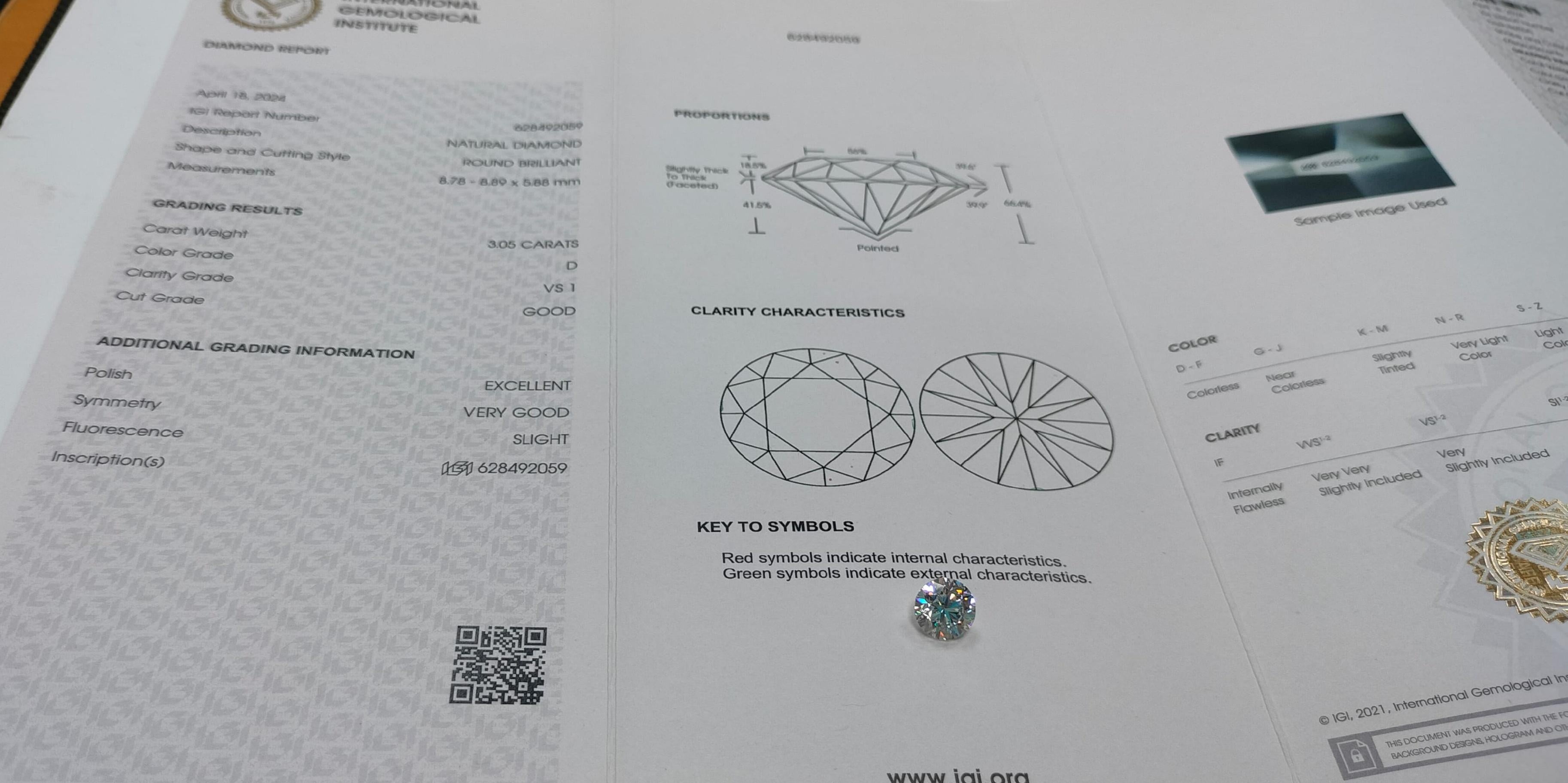 da uomo o donna Brilliante rotondo certificato IGI da 3,05 ct. in vendita