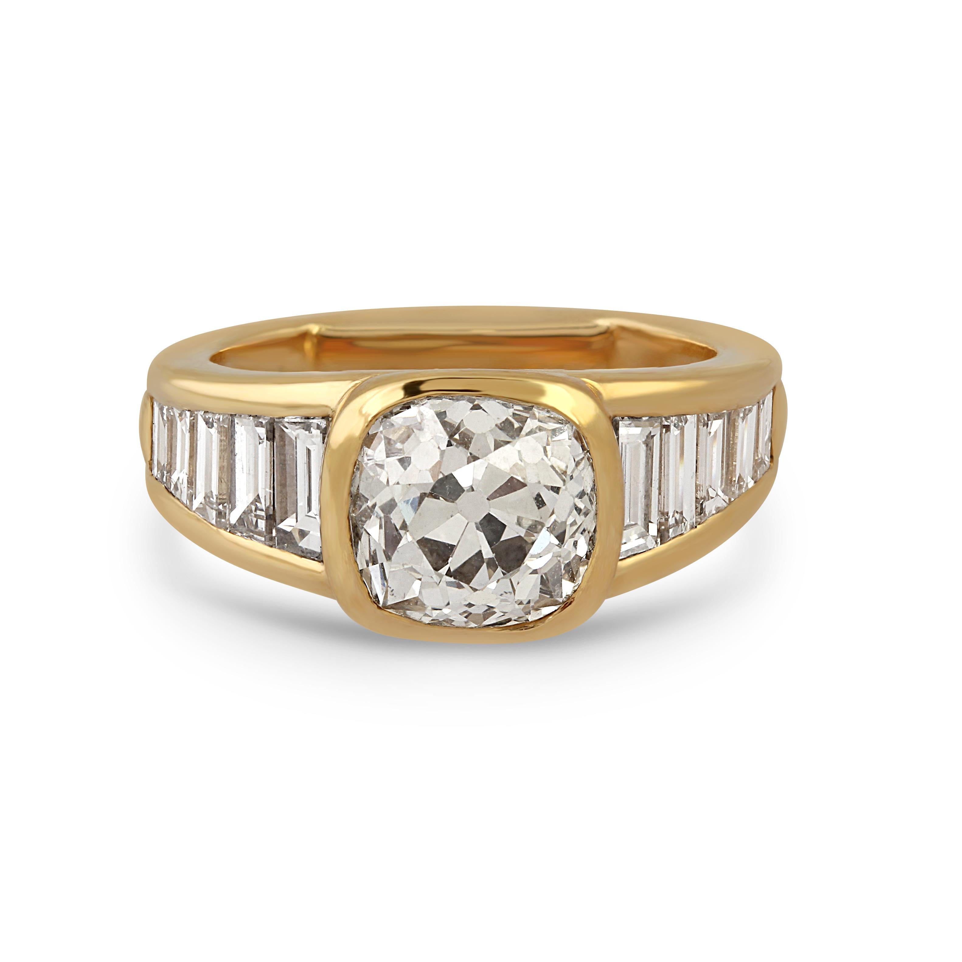 An 18k Gold & Diamond Ring by Mauboussin, set with a 3.05ct old cushion-cut diamond.

Size: M1/2
Weight: 10.28gr
