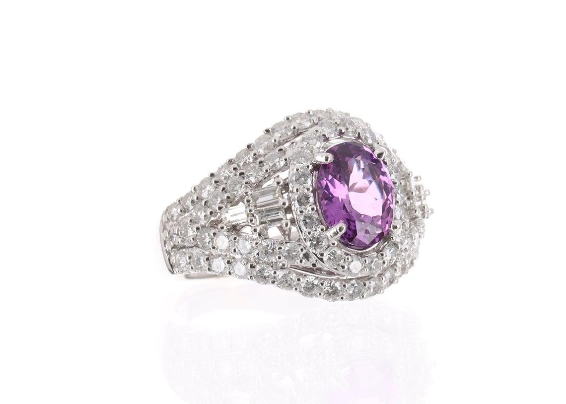 Oval Cut 3.05cts 14K Oval Pink Sapphire & Diamond Cocktail Ring For Sale