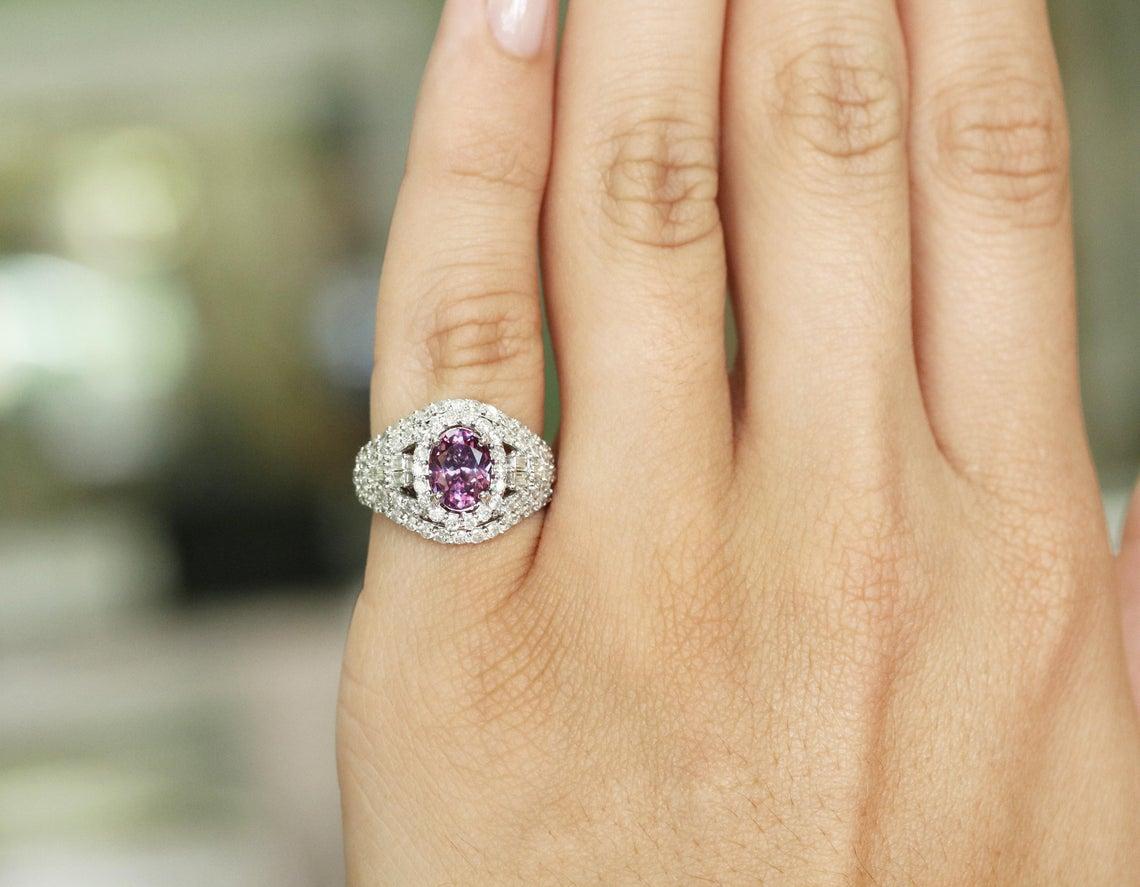 3.05cts 14K Oval Pink Sapphire & Diamond Cocktail Ring In New Condition For Sale In Jupiter, FL