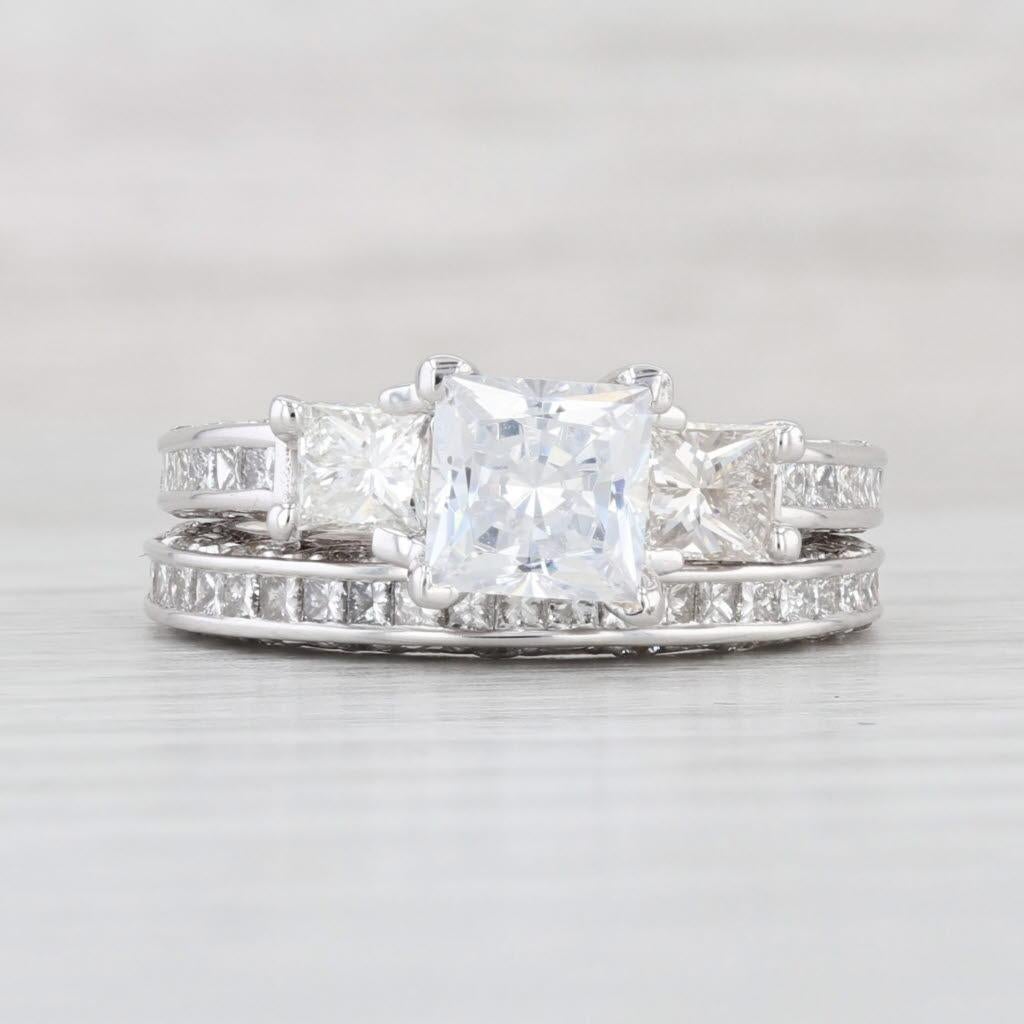 3.05ctw Semi Mount Diamond Engagement Ring Wedding Band Set 18k Gold Size 5.75 (Carréschliff) im Angebot