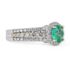 3.05tcw 14K Colombian Emerald-Round Cut & Diamond Halo Engagement Ring