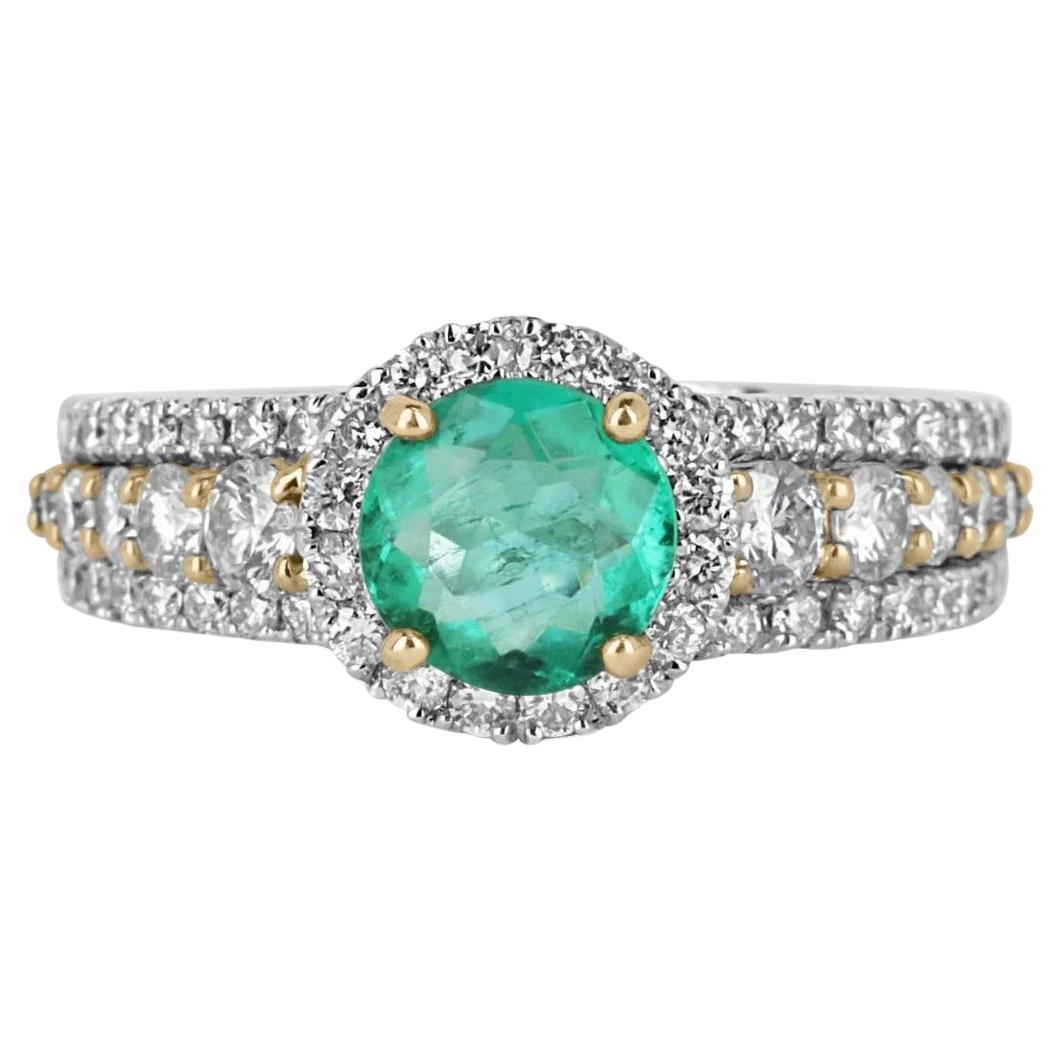 3.05tcw 14K Colombian Emerald-Round Cut & Diamond Halo Engagement Ring