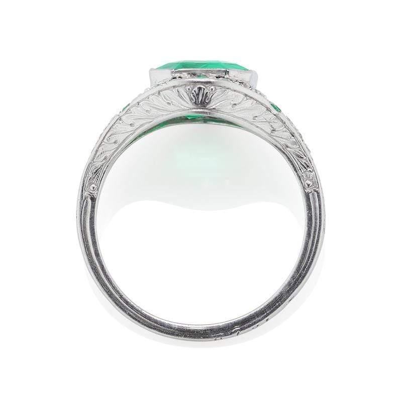 Emerald Cut 3.06 Carat Asscher Cut Colombian Emerald Art Deco Ring