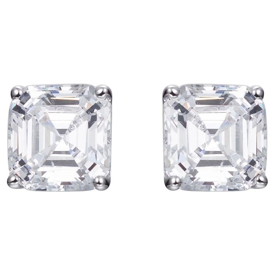 3.06 Carat Asscher Cut Cubic Zirconia Sterling Silver Solitaire Stud Earrings In New Condition For Sale In London, GB