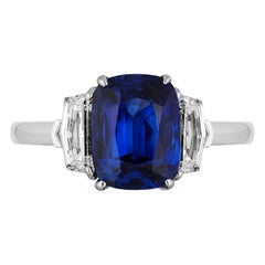 3.06 Carat Cushion Sapphire Diamond Cocktail Ring