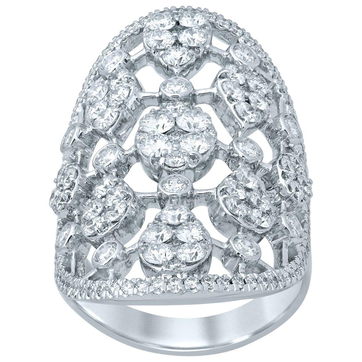 3.06 Carat Diamond 18 Karat White Gold Shield Ring