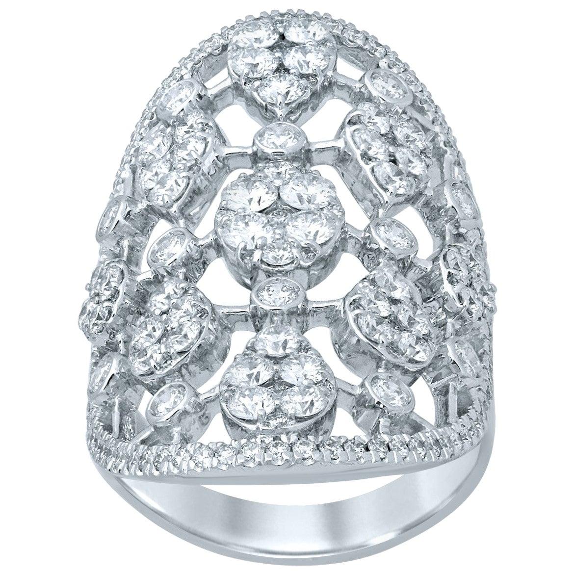 For Sale:  3.06 Carat Diamond 18 Karat White Gold Shield Ring