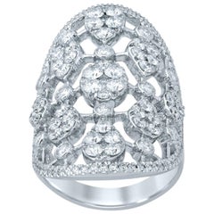 3.06 Carat Diamond 18 Karat White Gold Shield Ring