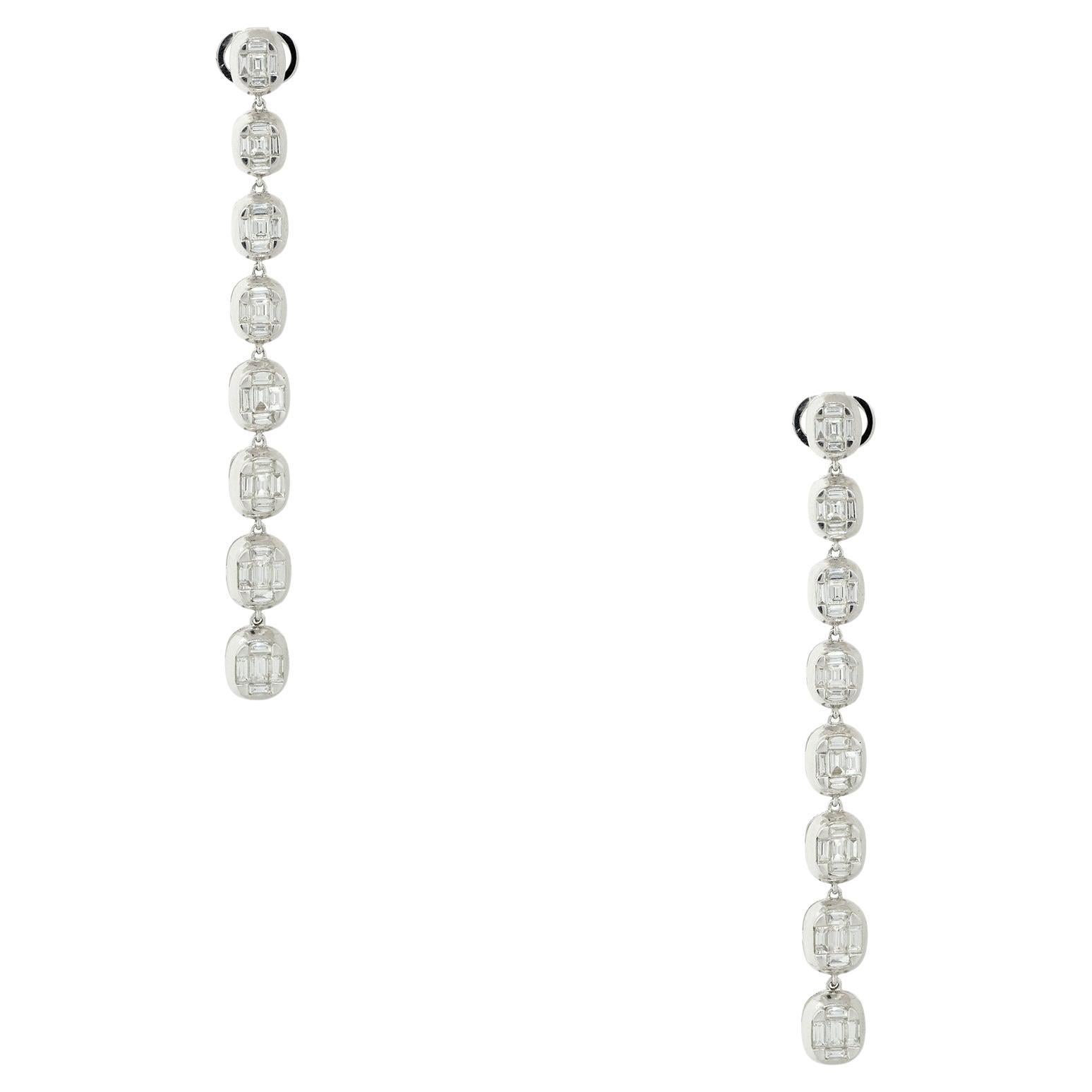 3.06 Carat Diamond Mosaic Drop Earrings 18 Karat In Stock For Sale