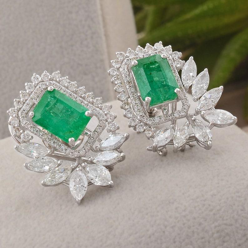 Emerald Cut 3.06 Carat Emerald Diamond 14 Karat Gold Earrings For Sale