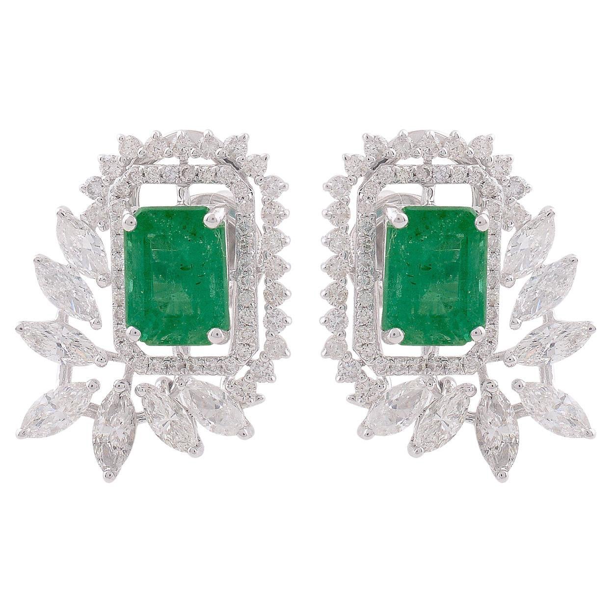 Boucles d'oreilles en or 14 carats 3.06 carats diamant émeraude