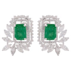 Boucles d'oreilles en or 14 carats 3.06 carats diamant émeraude