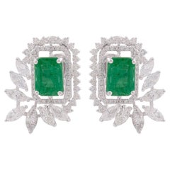 3.06 Carat Emerald Diamond 14 Karat Gold Earrings
