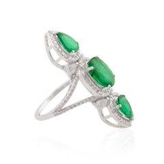 3.06 Carat Emerald Ring 0.97 Carat SI/H Diamond Pave 18 Karat White Gold Jewelry