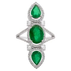 3.06 Carat Emerald Ring 0.97 Carat SI/H Diamond Pave 18 Karat White Gold Jewelry