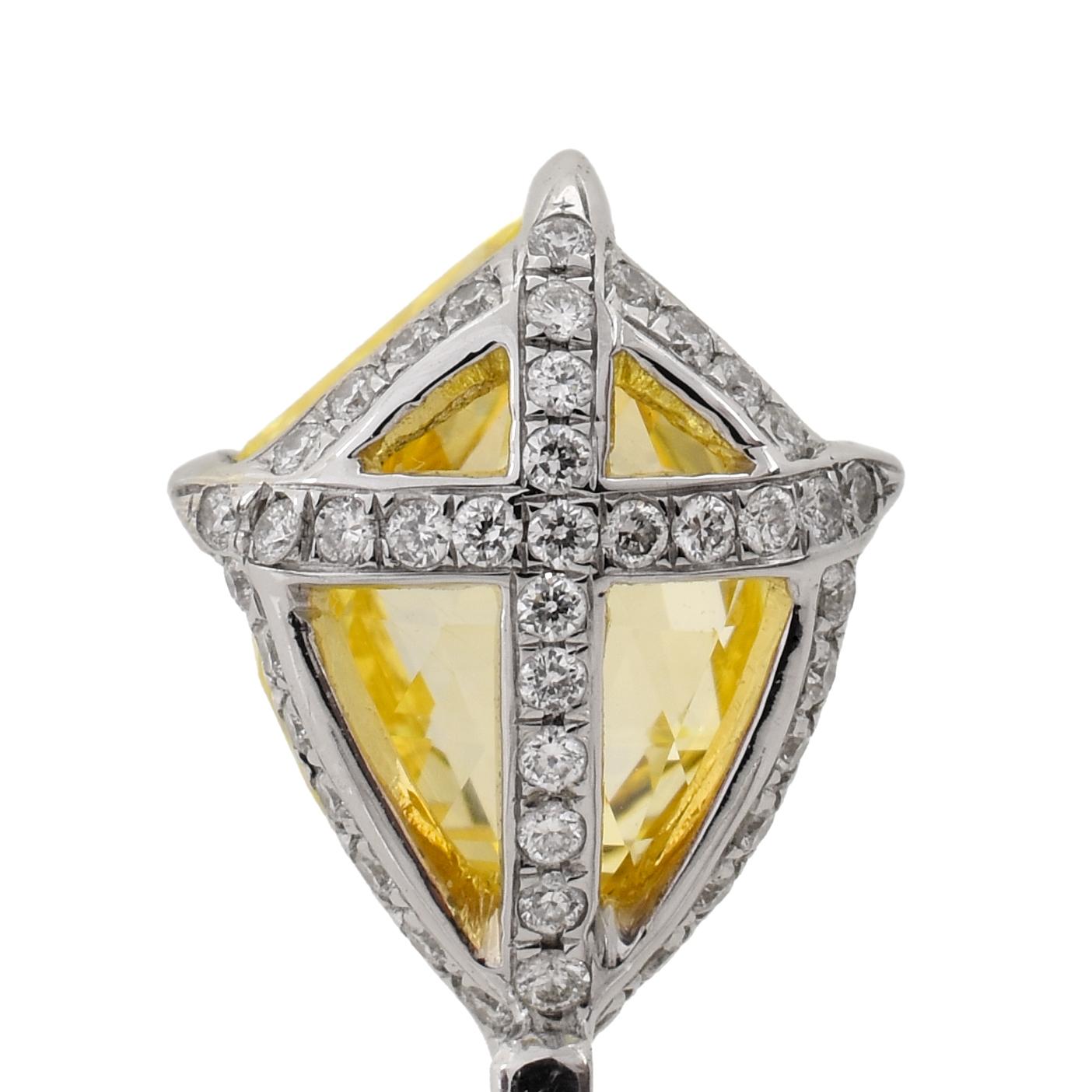 3.06 Carat Fancy Intense Yellow Briolette Ring In Excellent Condition In Los Angeles, CA