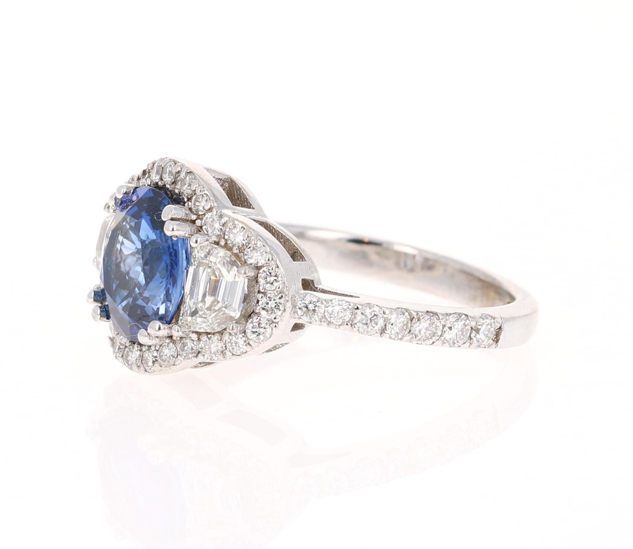 Modern 3.06 Carat GIA Certified Sapphire Diamond 18 Karat White Gold Ring