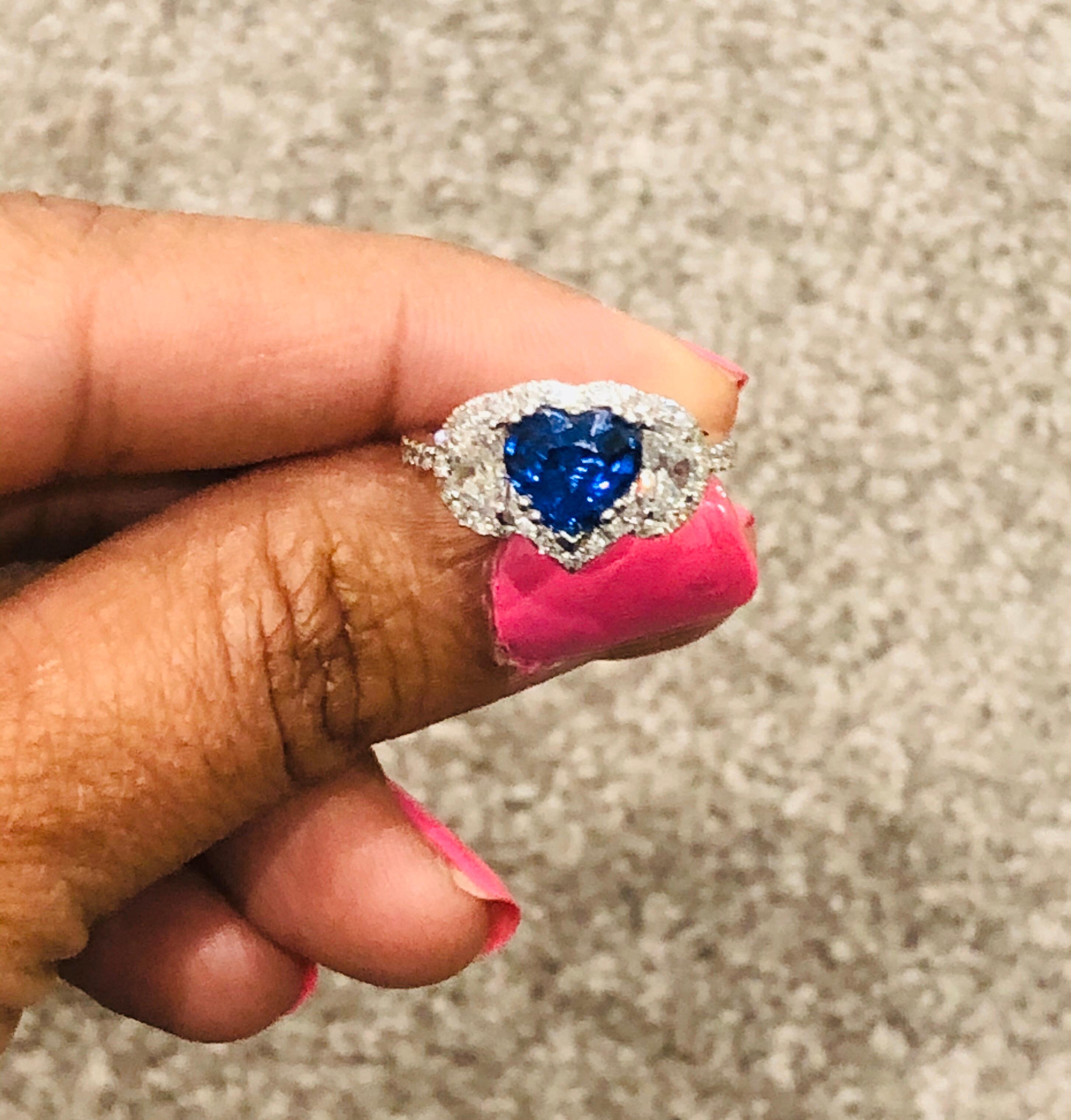 3.06 Carat GIA Certified Sapphire Diamond 18 Karat White Gold Ring In New Condition For Sale In Los Angeles, CA