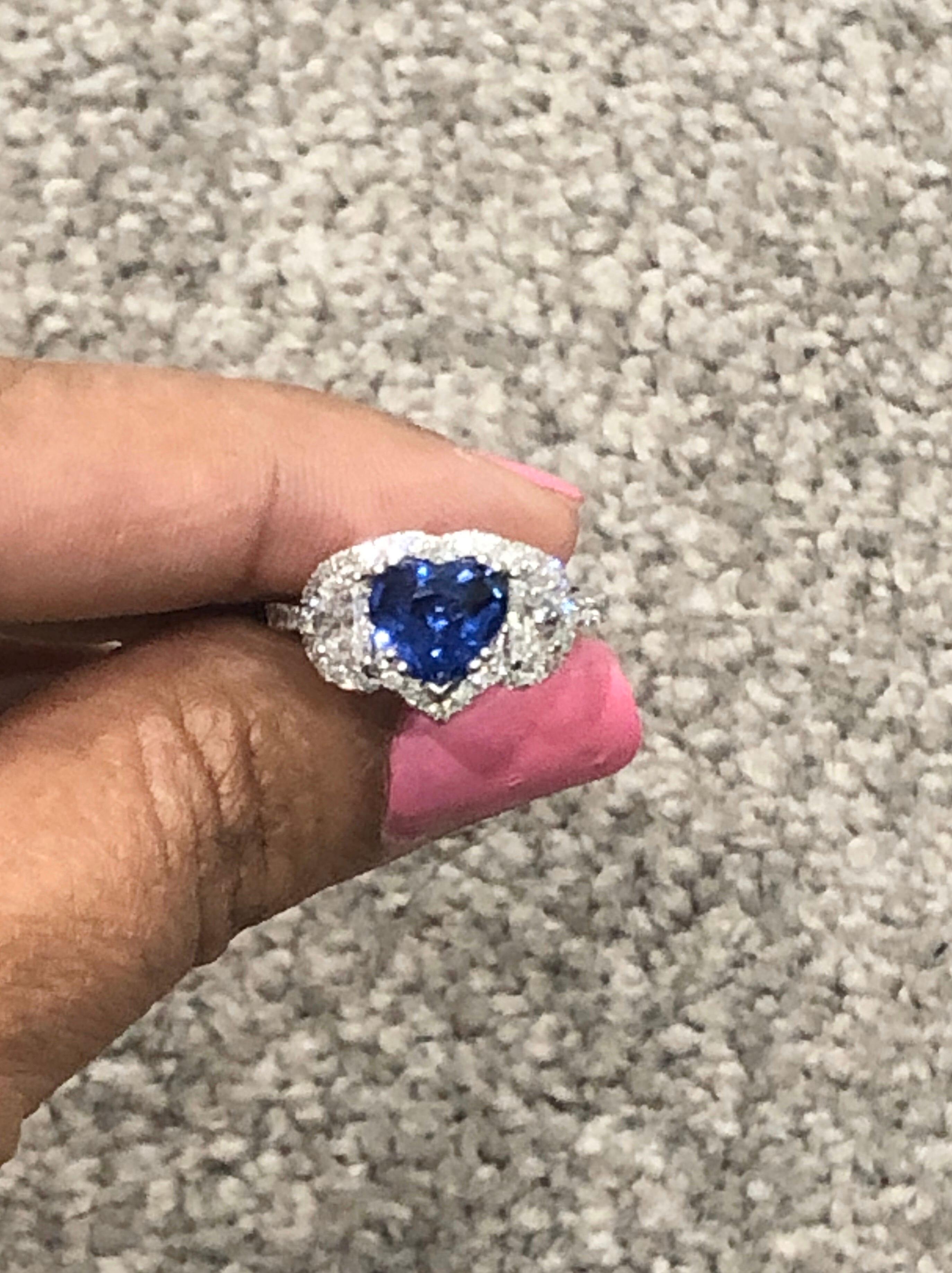 Women's 3.06 Carat GIA Certified Sapphire Diamond 18 Karat White Gold Ring For Sale
