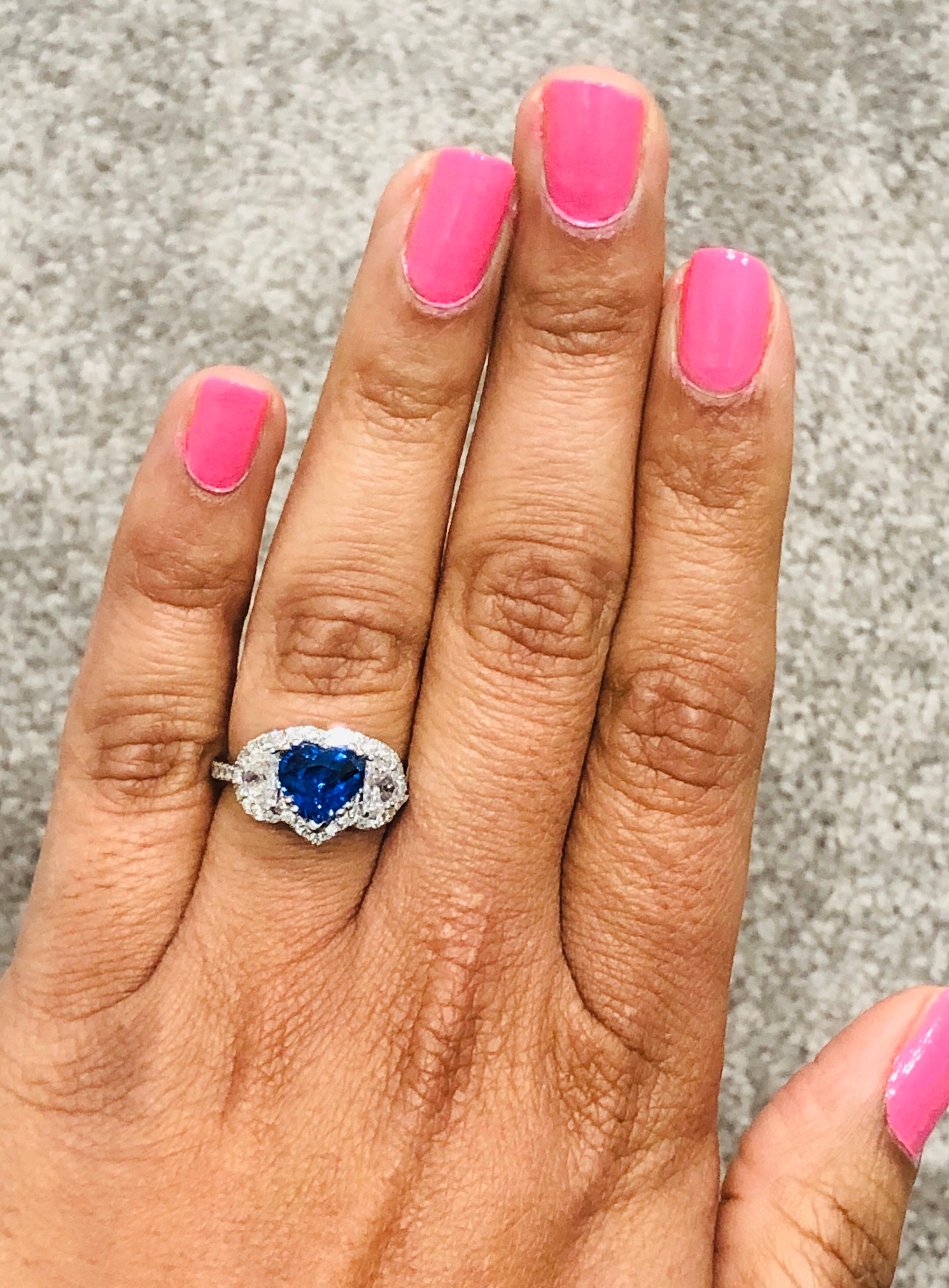 3.06 Carat GIA Certified Sapphire Diamond 18 Karat White Gold Ring 2
