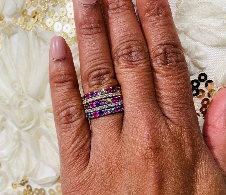 3.06 Carat Multi-Color Sapphire Diamond Gold Stackable Bands In New Condition For Sale In Los Angeles, CA