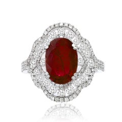 3.06 Carat Oval Ruby and Diamond Cocktail Ring in 18K White Gold
