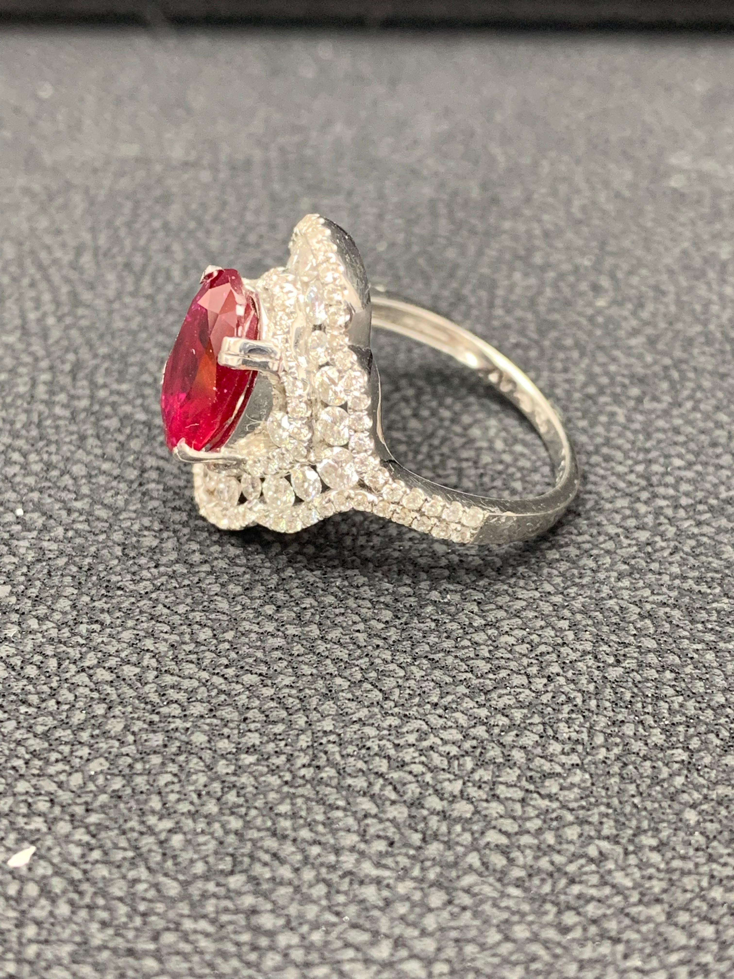 3.06 Carat Oval Ruby and Diamond Cocktail Ring in 18K White Gold In New Condition For Sale In NEW YORK, NY