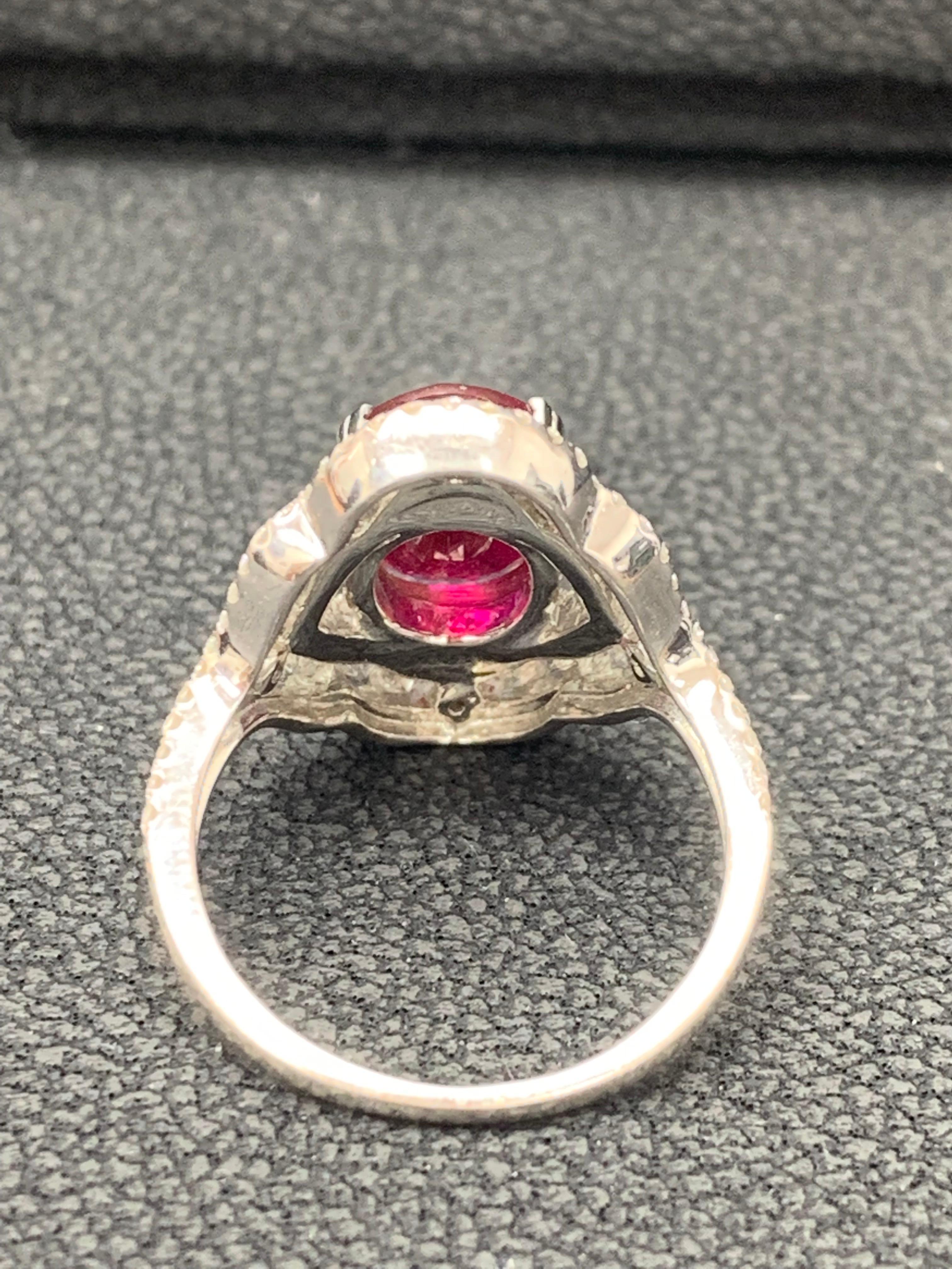 Women's 3.06 Carat Oval Ruby and Diamond Cocktail Ring in 18K White Gold For Sale