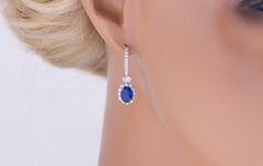 3.06 Carat Oval Sapphire and 1.13 Carat Diamond Earrings in 18k White Ref612