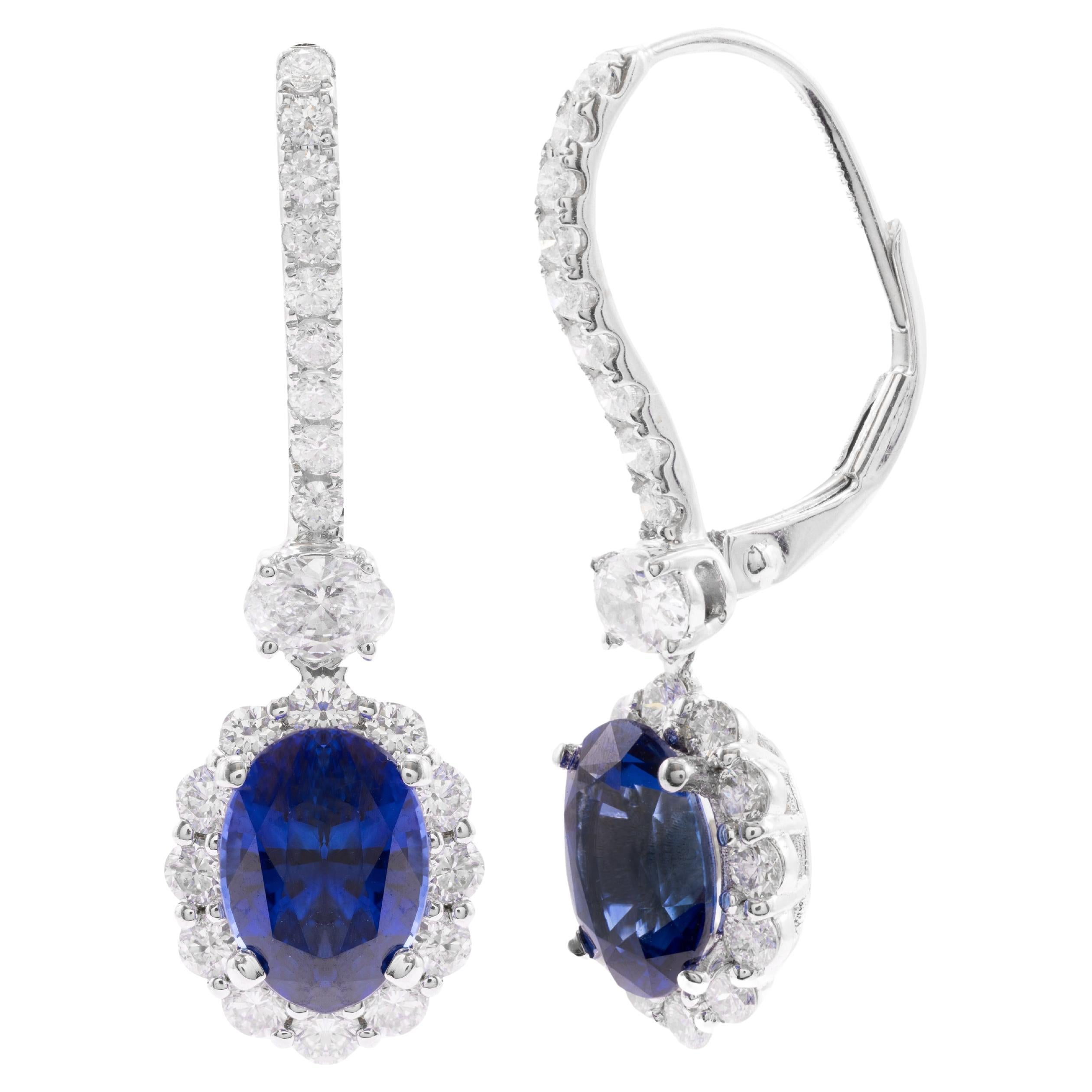 3.06 Carat Oval Sapphire and 1.13 Carat Diamond Earrings in 18k White Ref612 For Sale