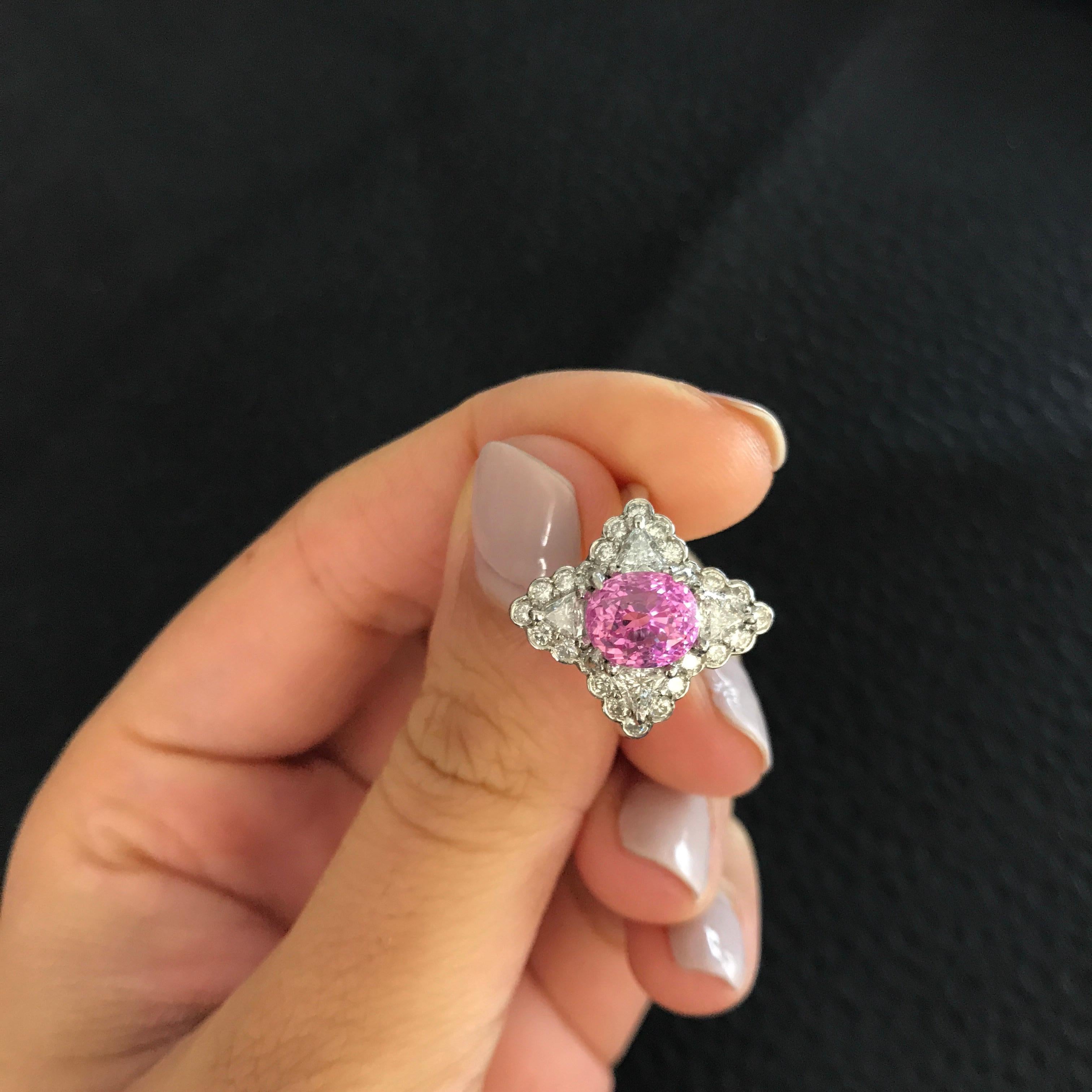 3.06 Carat Paparadscha and Diamond Cocktail Ring In New Condition In Bangkok, Thailand