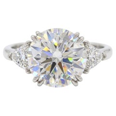 3.06 Carat Round Brilliant Diamond Three-Stone Platinum Ring GIA IF F