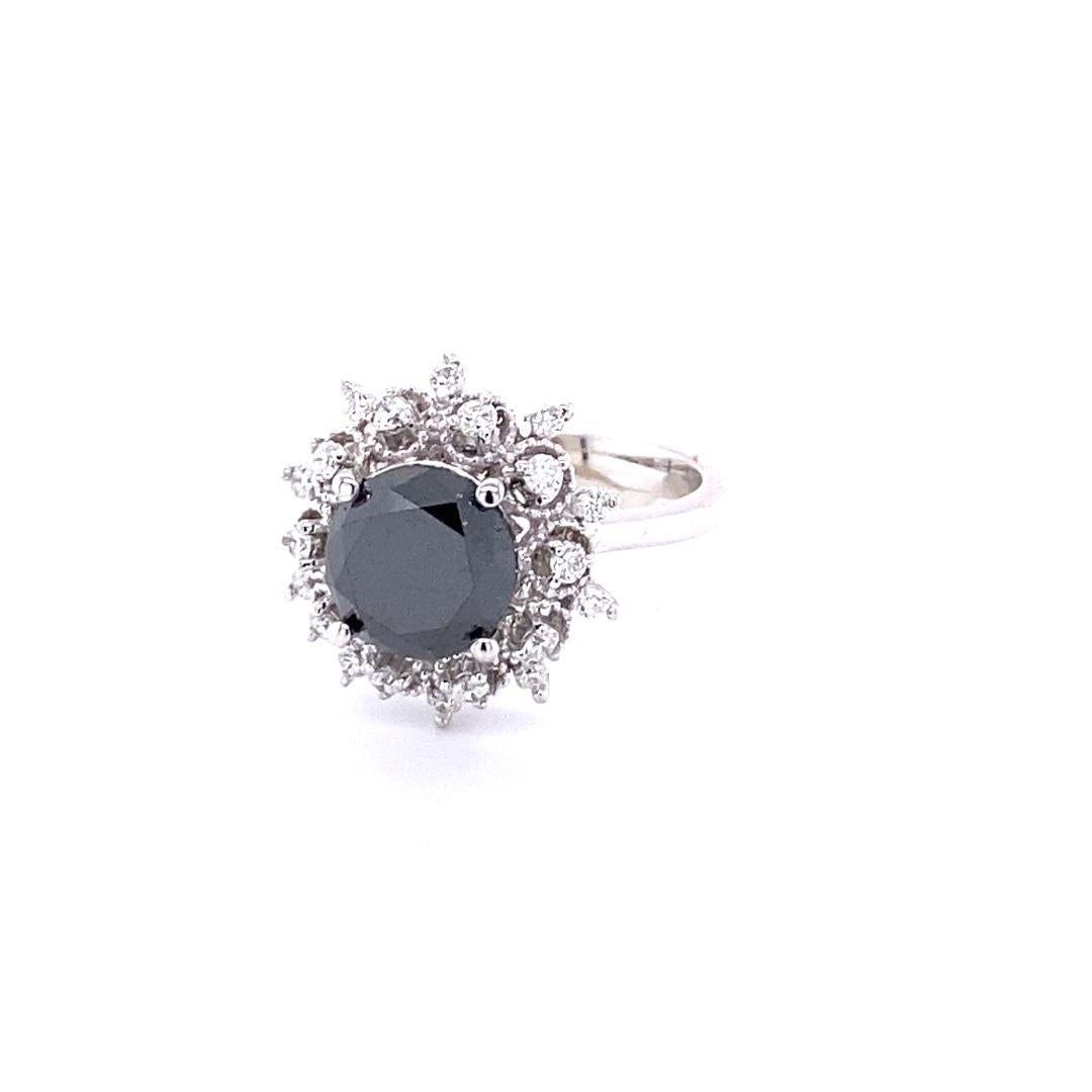Contemporary 3.06 Carat Round Cut Black Diamond White Gold Cocktail Ring For Sale