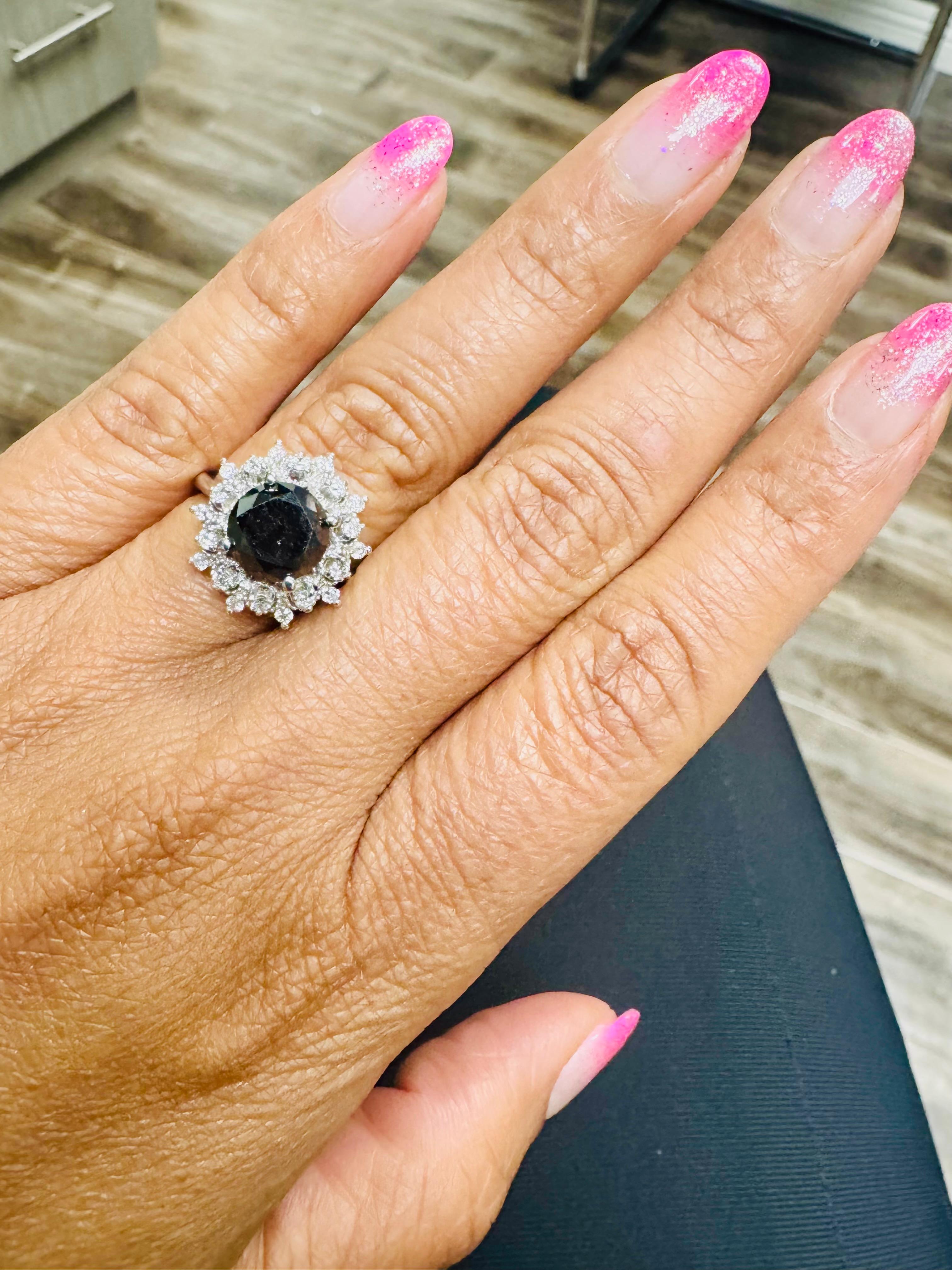 3.06 Carat Round Cut Black Diamond White Gold Cocktail Ring For Sale 5