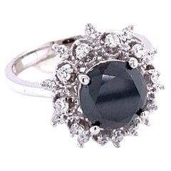 3.06 Carat Round Cut Black Diamond White Gold Cocktail Ring