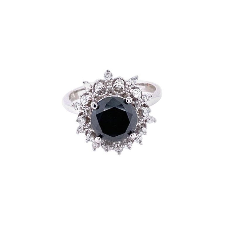 Contemporary 3.06 Carat Round Cut Black Diamond White Gold Cocktail Ring For Sale