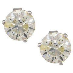 3.06 Carat Round Diamond Stud Earrings 14 Karat in Stock