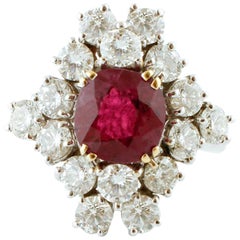 Vintage 3.06 Carat Ruby, 3.31 Carat Diamonds, 18 Karat White Gold Ring