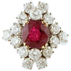 3.06 Carat Ruby, 3.31 Carat Diamonds, 18 Karat White Gold Ring