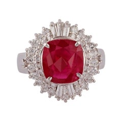 3.06 Carat Ruby & Diamond Ring Studded in 18K White Gold