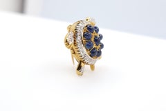 3.06 Carat Blue Sapphire Diamond Turtle Brooch Pin 18K Yellow Gold Estate Style