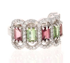 3.06 Carat Tourmaline Diamond White Gold Cocktail Band