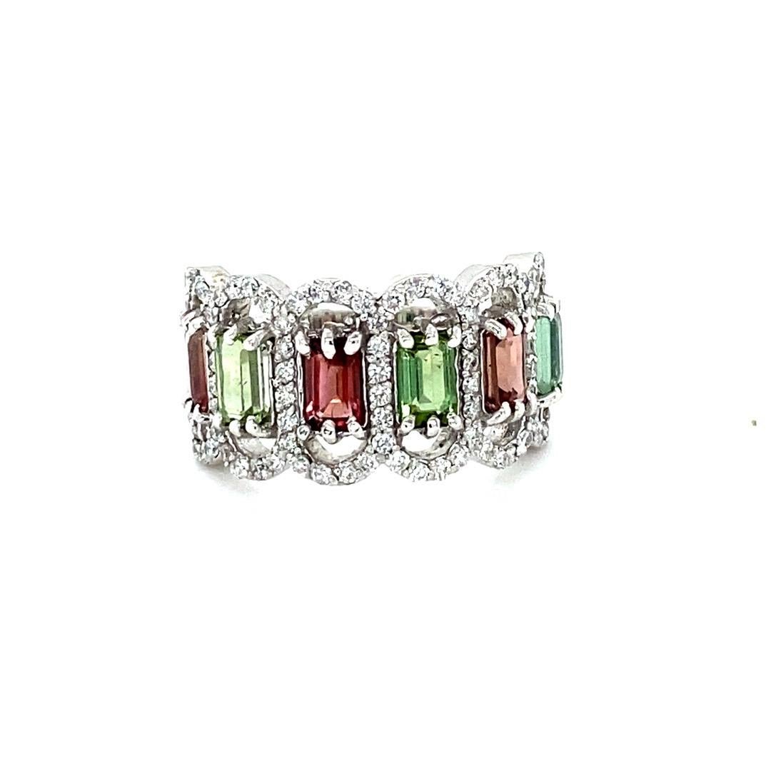Contemporary 3.06 Carat Tourmaline Diamond White Gold Cocktail Band For Sale