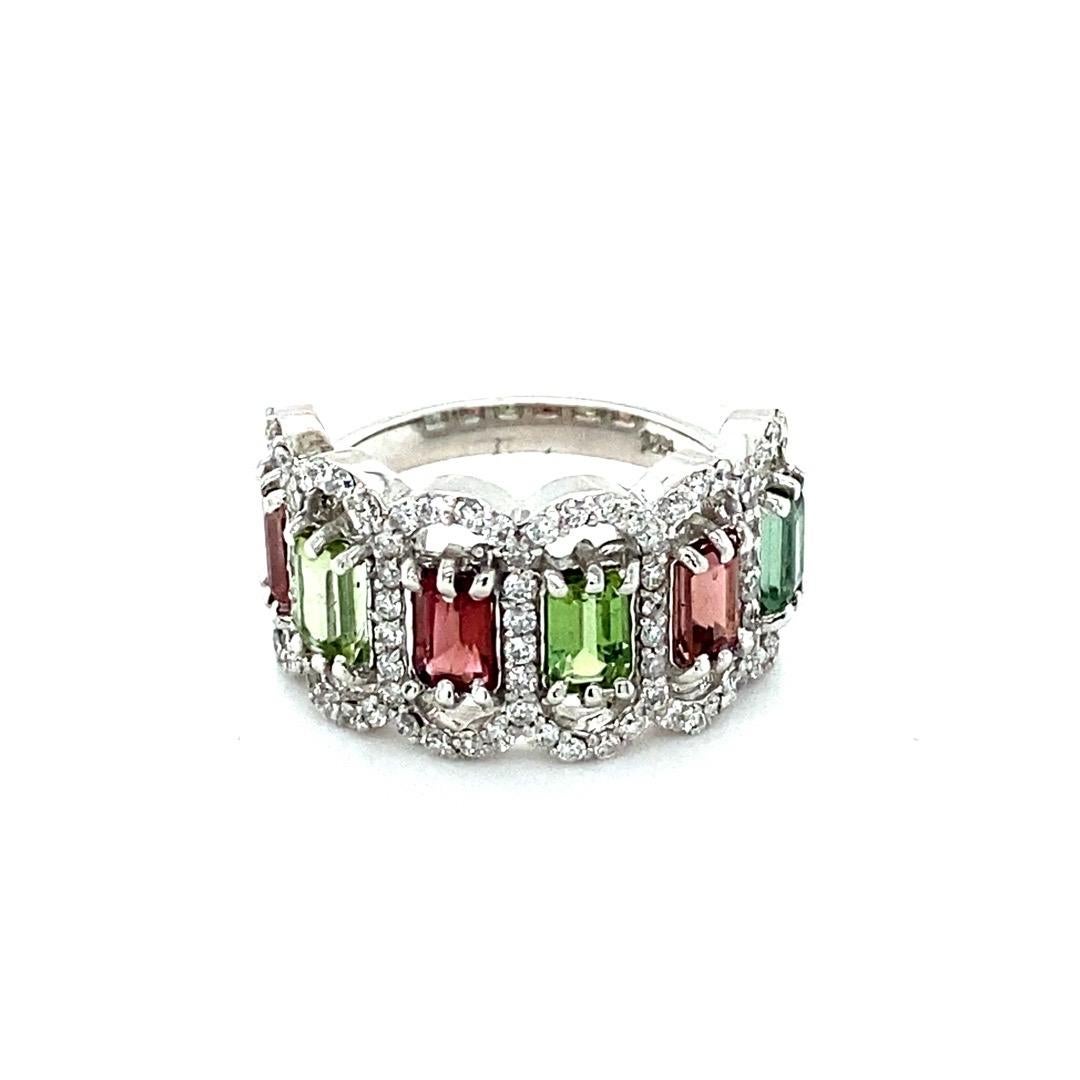 3.06 Carat Tourmaline Diamond White Gold Cocktail Band In New Condition For Sale In Los Angeles, CA