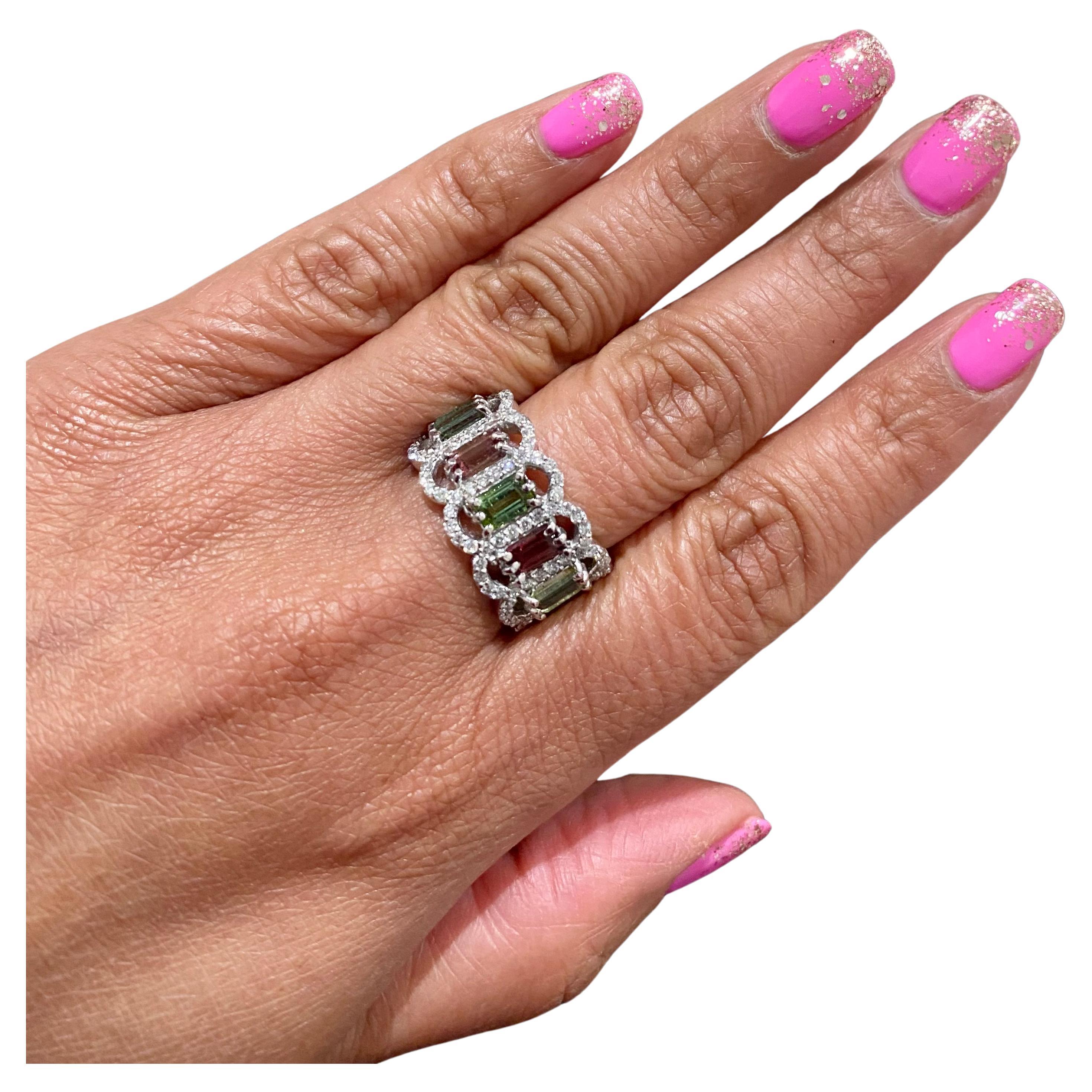 3.06 Carat Tourmaline Diamond White Gold Cocktail Band For Sale