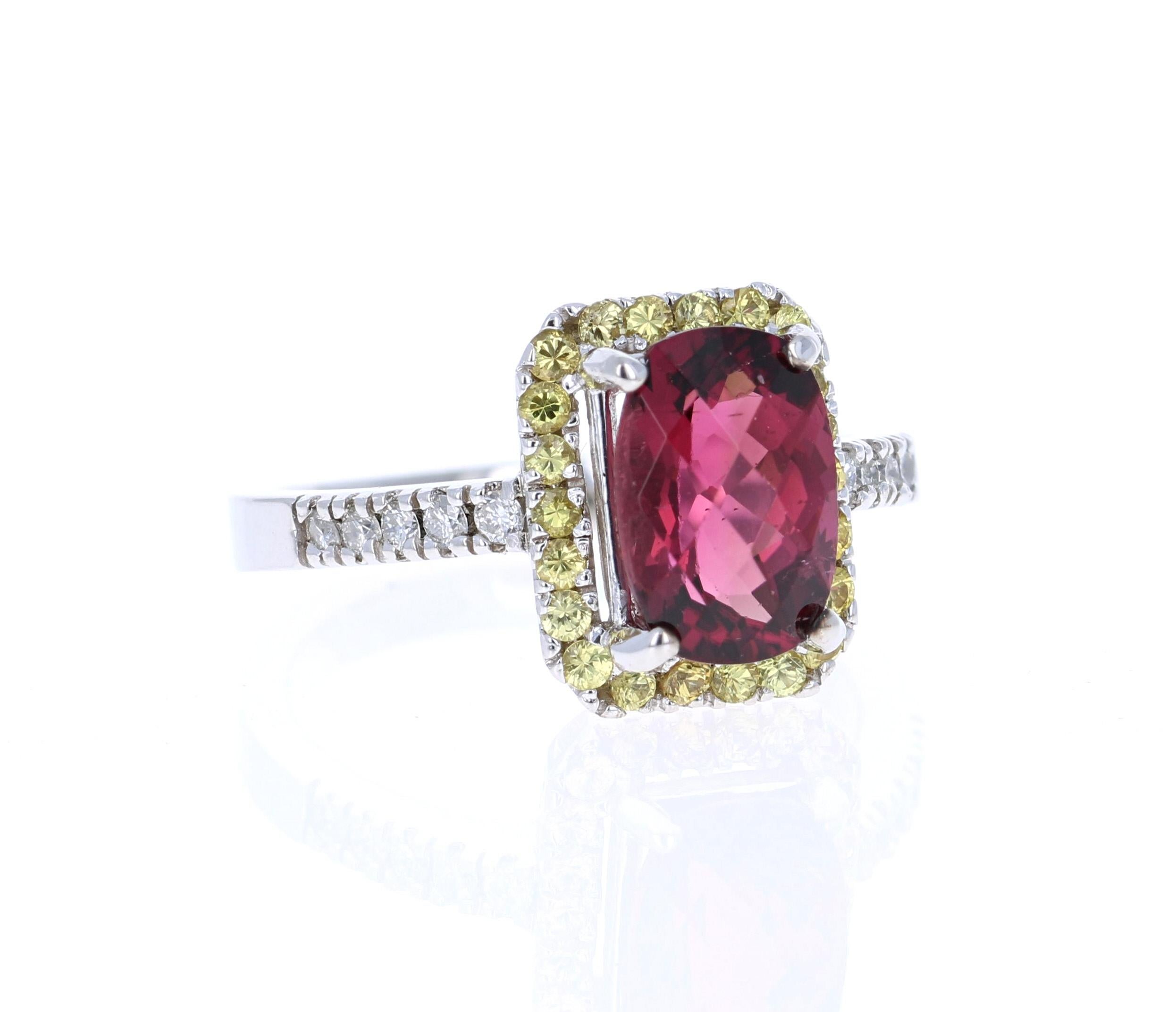 Contemporary Tourmaline Sapphire Diamond White Gold Cocktail Ring For Sale